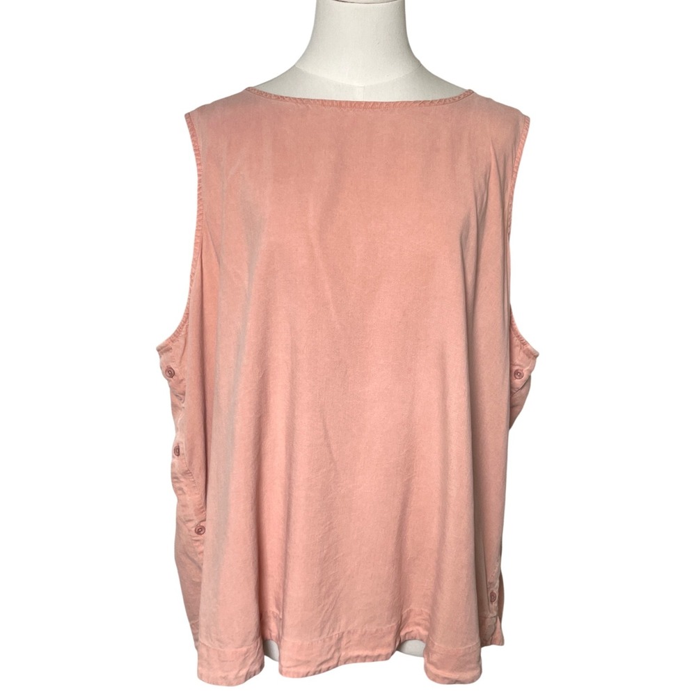 Lagenlook Lyocell Sleeveless Tunic Tank Pink Side Button‎ Plus Women 3X